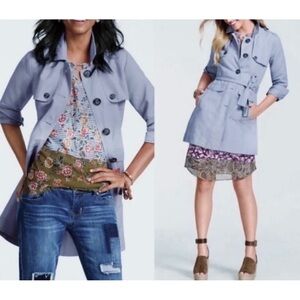 Cabi Sz M Blue-Gray Linen Cotton Lightweight Trench Coat Jacket Belted Womens